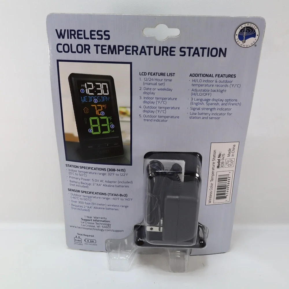 NEW La Crosse Technology Wireless Color Temperature Station/Thermometer 308-1415